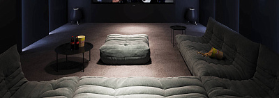 Дизайн домашнего кинотеатра-7, Большой серый диван ДеФранс с пуфом